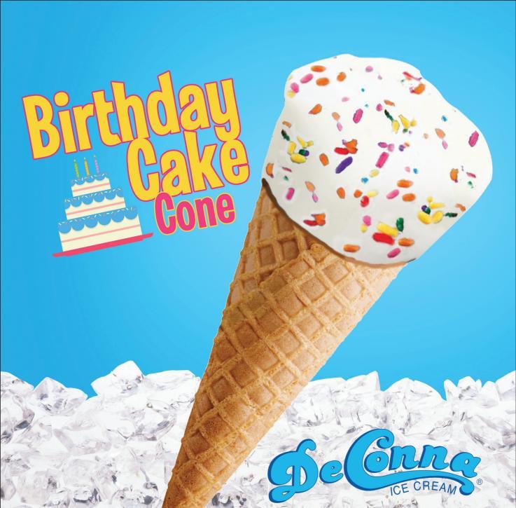 DeConna reduced fat birthday cake ice cream cone with rainbow sprinkles