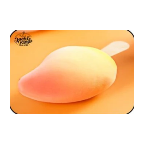 Fumang Mango Flavored Ice Cream Jack & King's Fumang mango flavored ice cream bar shaped like a ripe mango on a wooden stick