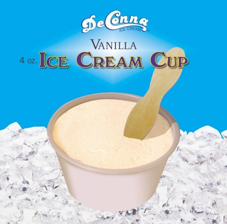 DeConna 4oz no sugar added vanilla ice cream cup with wooden spoon