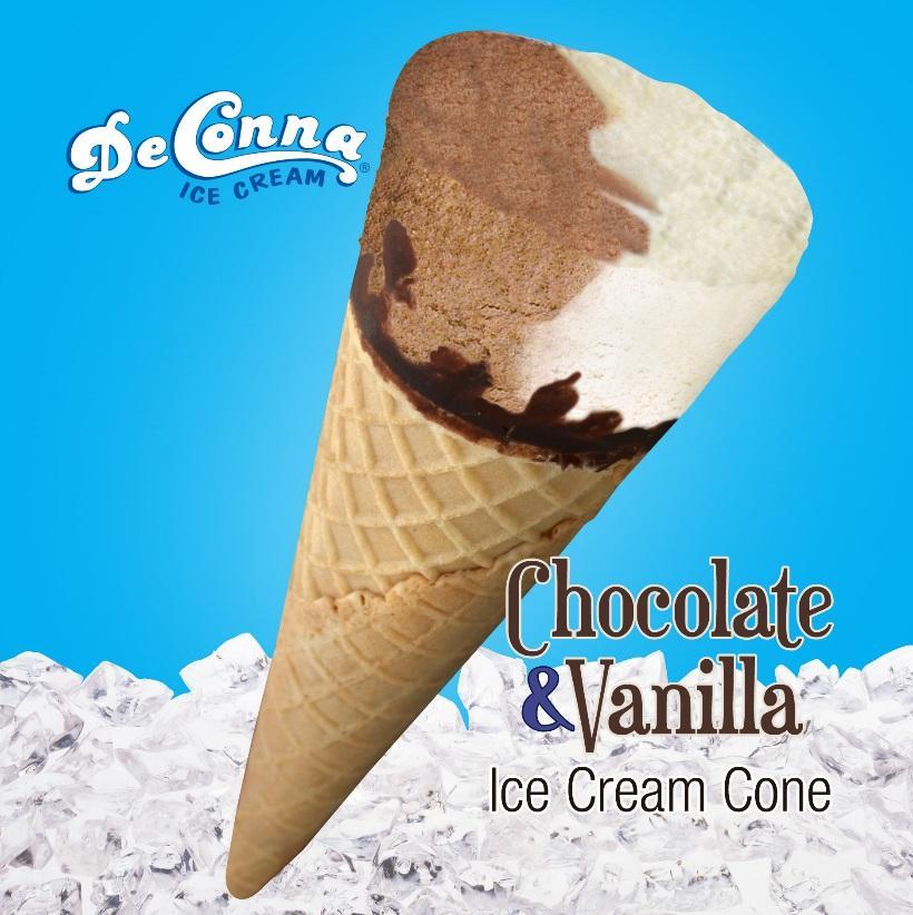DeConna reduced fat chocolate and vanilla swirl ice cream cone