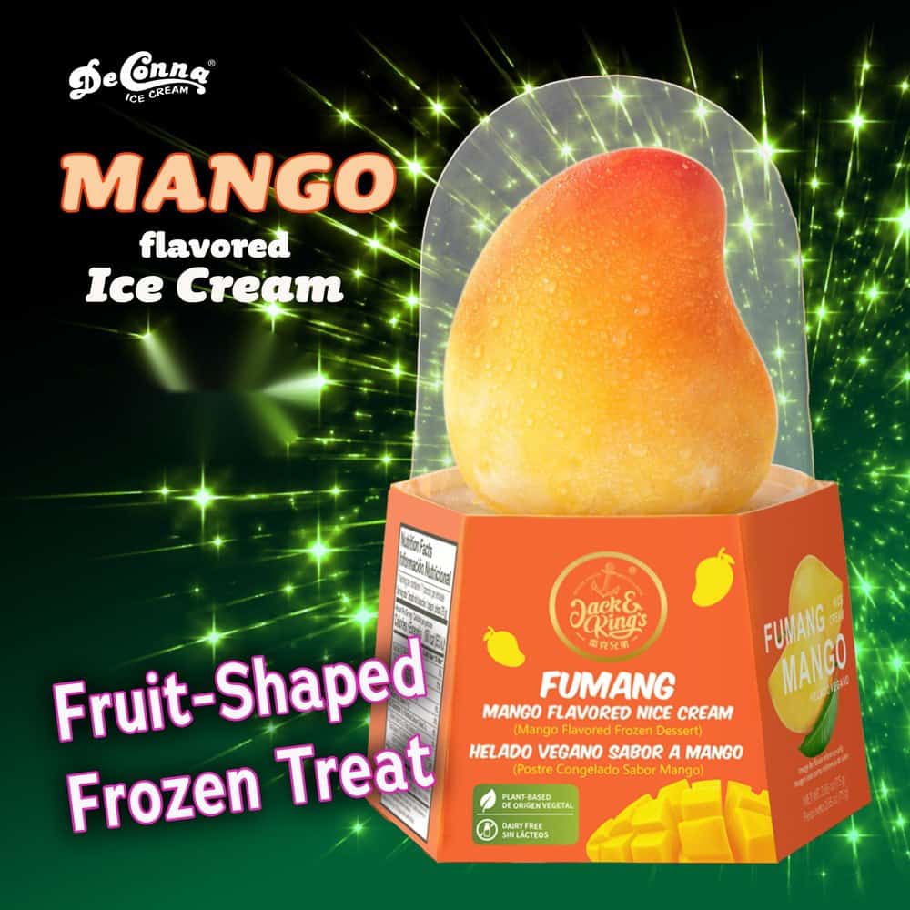 Jack & King's 3D mango flavored ice cream bar shaped like a ripe mango in its clear dome package