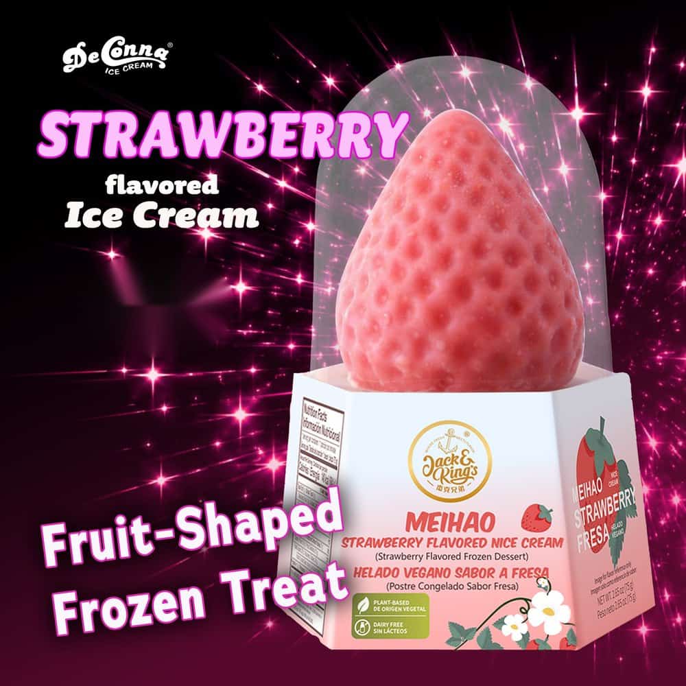 Jack & King's 3D strawberry flavored ice cream bar shaped like a strawberry in its clear dome package