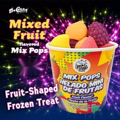 Mix Pops Mini Fruit Ice Cream Jack & King's 3D Mixed Fruit Mix Pops cup of mini fruit-shaped ice cream pops in mango, strawberry, grape and peach