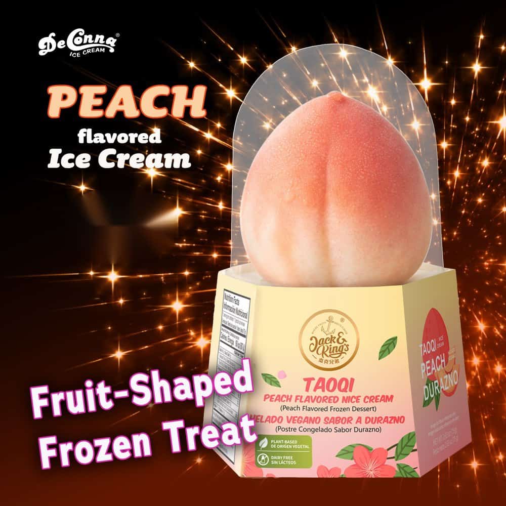 Jack & King's 3D peach flavored ice cream bar shaped like a peach in its clear dome package