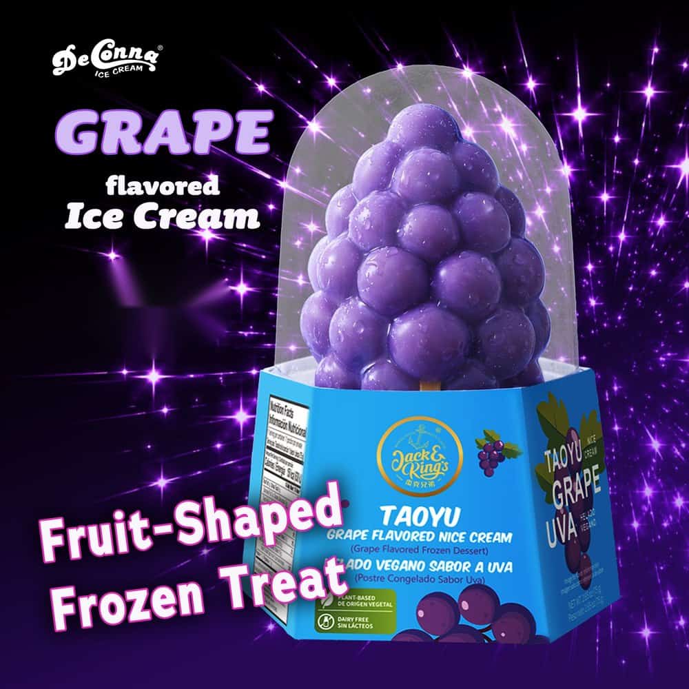 Jack & King's 3D grape flavored ice cream bar shaped like a bunch of grapes in its clear dome package